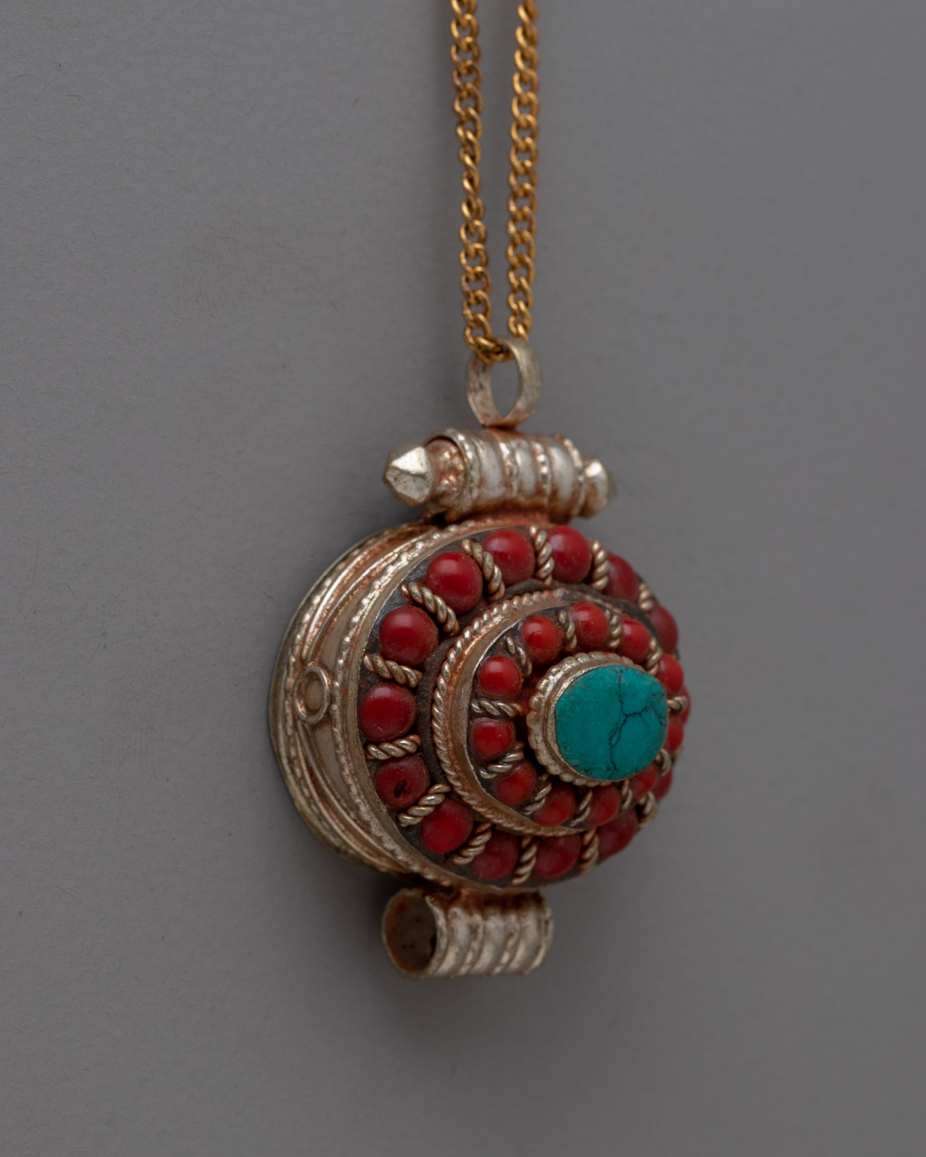 Copper Ghau Box Prayer Locket | Hand-carved Tibetan Buddhist Relic Holder