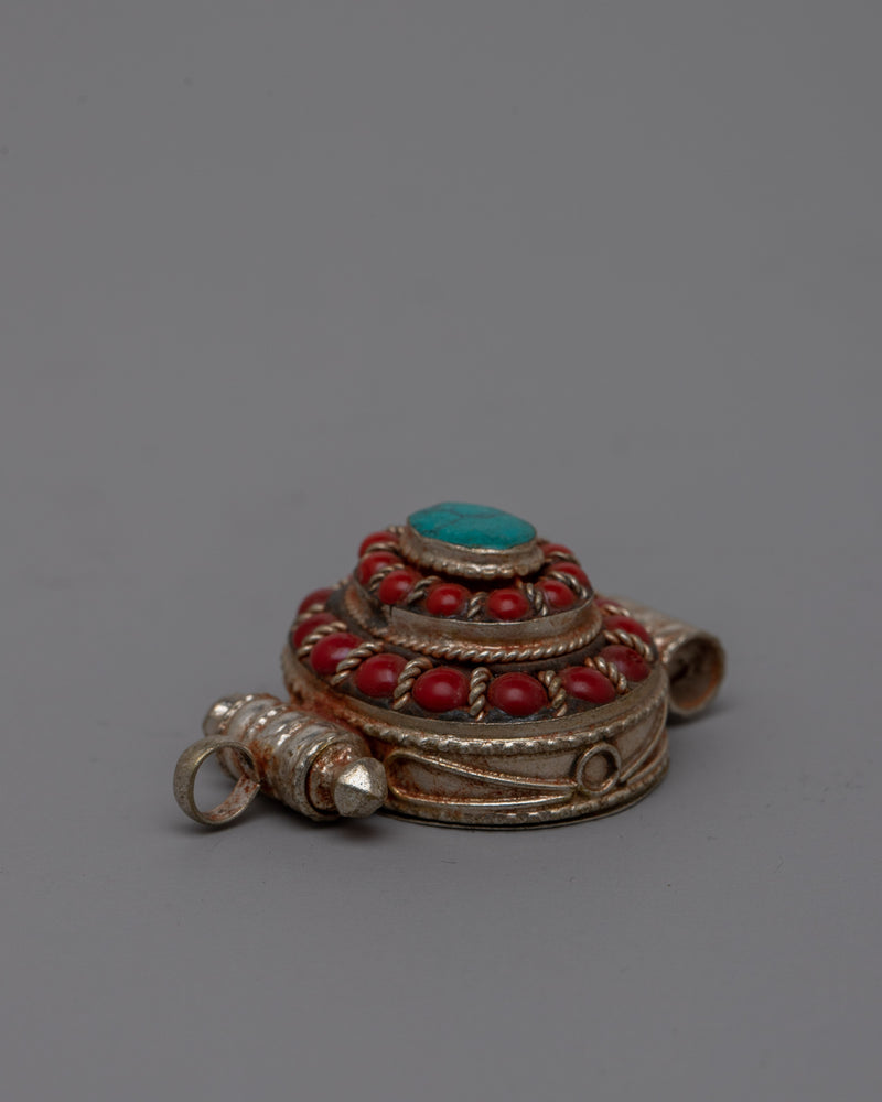 Copper Ghau Box Prayer Locket | Hand-carved Tibetan Buddhist Relic Holder