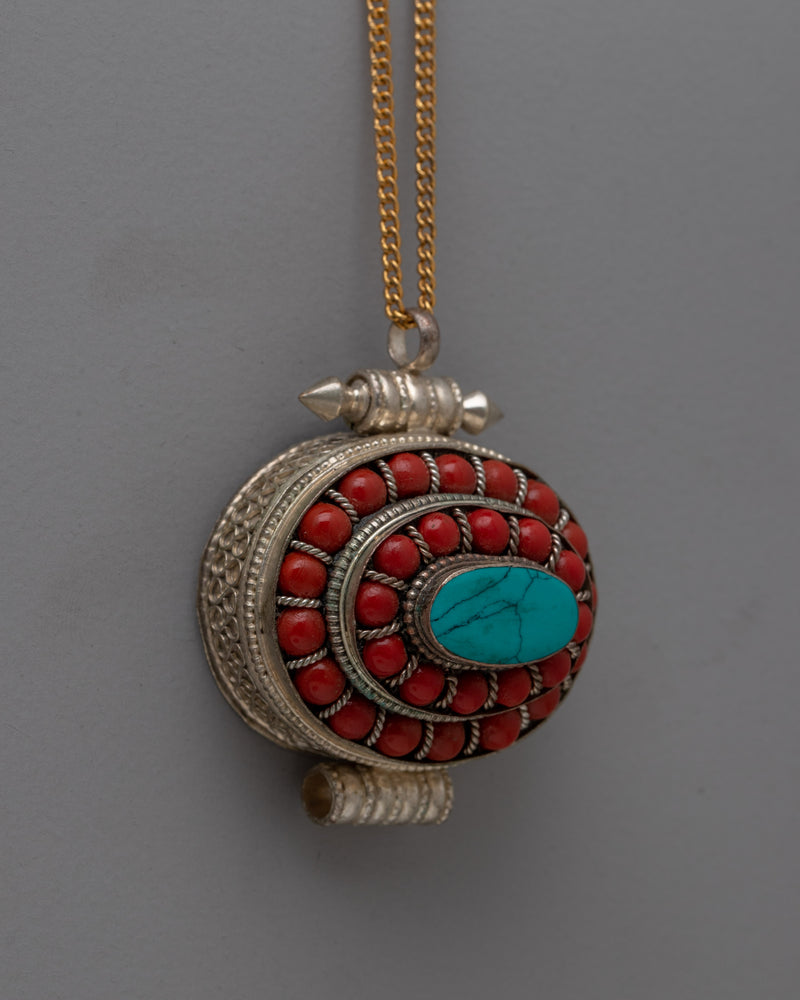 Tibetan Jewelry Ghau Box Locket | Handcrafted Spiritual Silver Plated