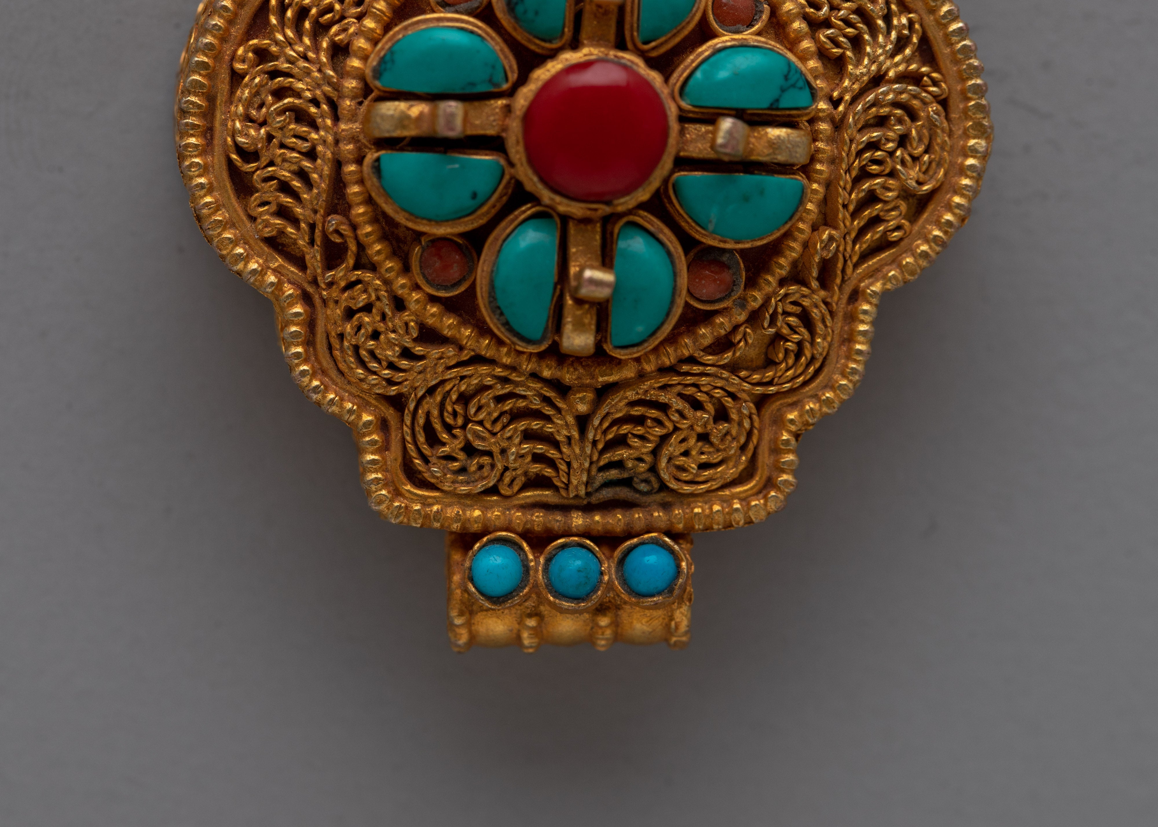 Copper Handcrafted Ghau Box | Traditional Tibetan Buddhist Amulet Holder
