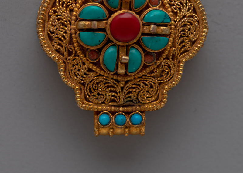 Copper Handcrafted Ghau Box | Traditional Tibetan Buddhist Amulet Holder