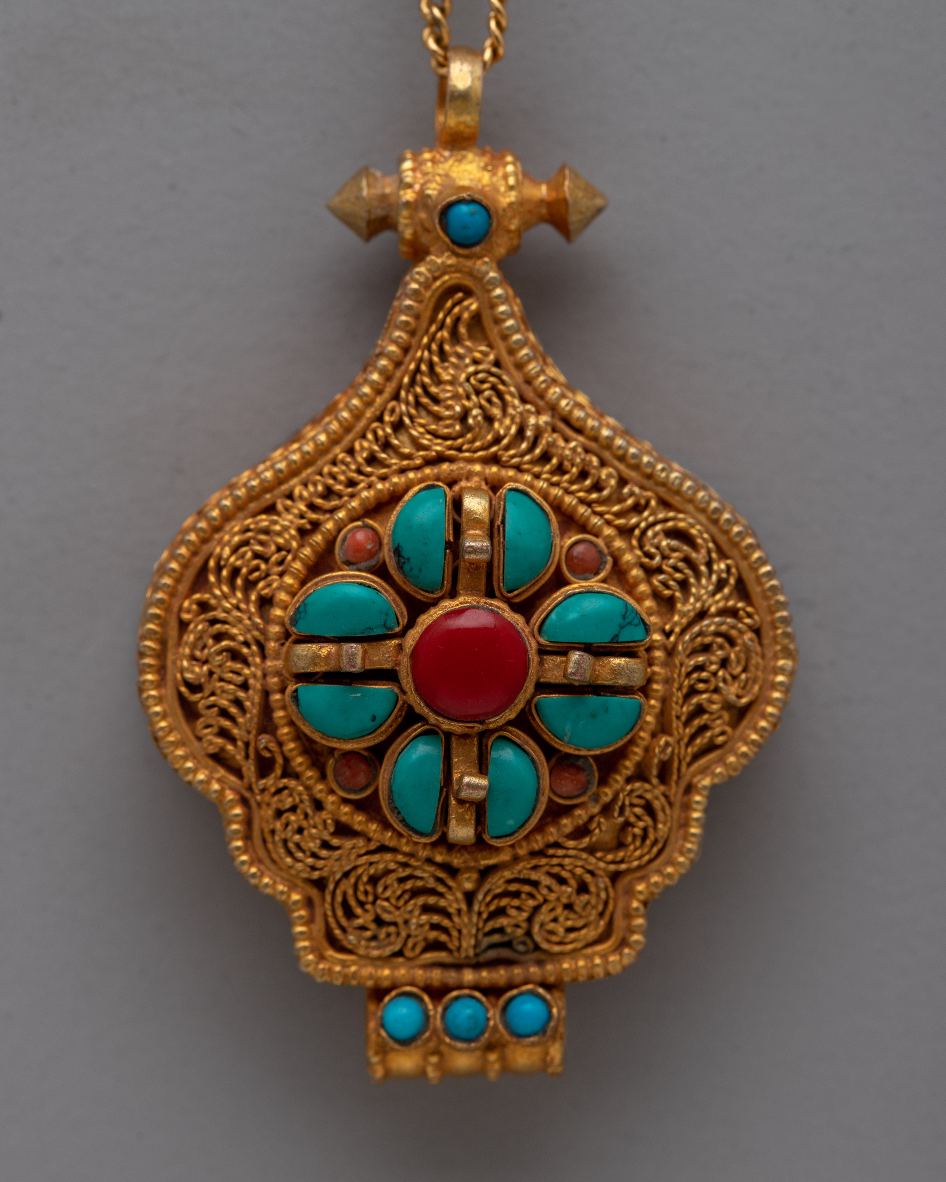 Copper Handcrafted Ghau Box | Traditional Tibetan Buddhist Amulet Holder