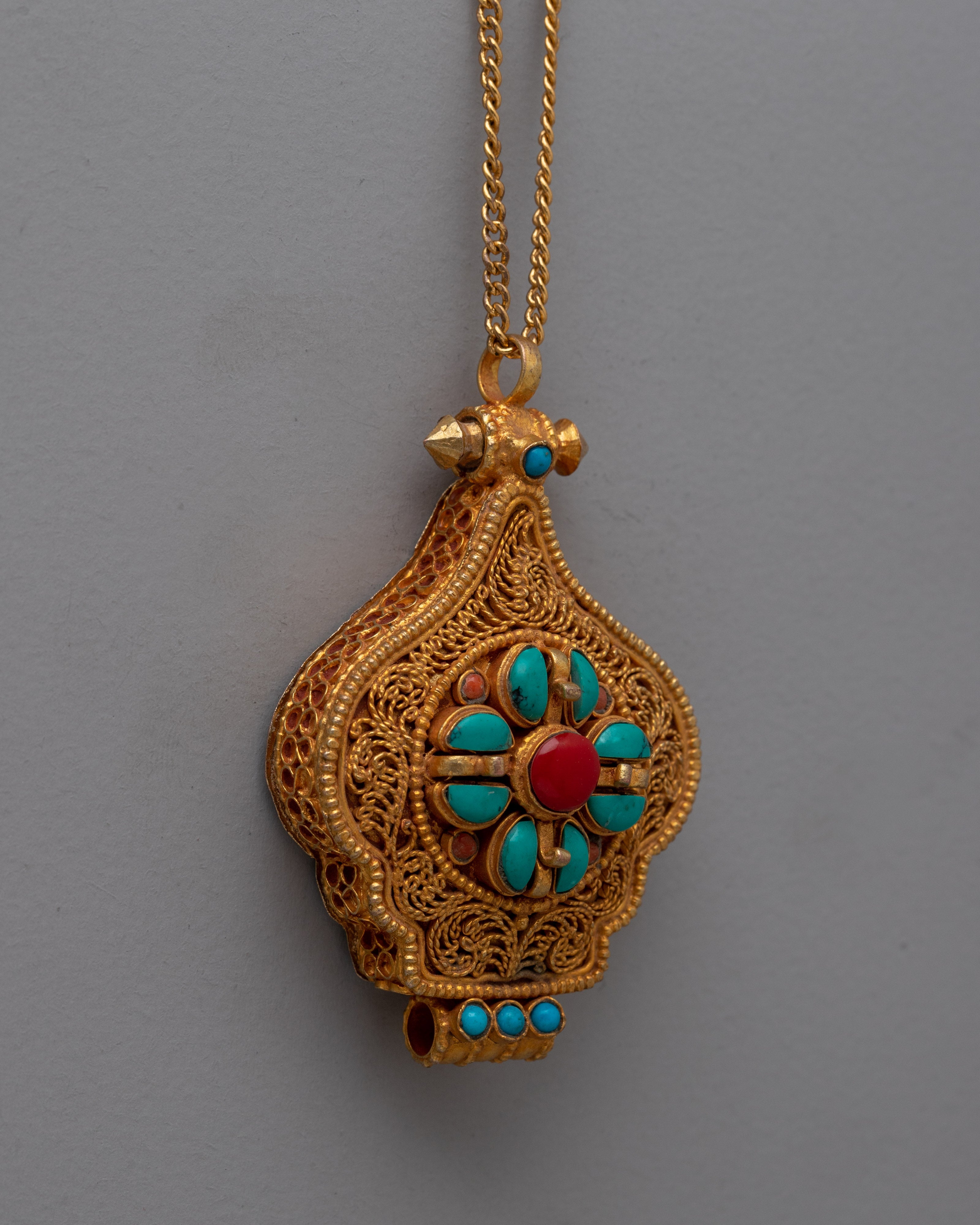 Copper Handcrafted Ghau Box | Traditional Tibetan Buddhist Amulet Holder