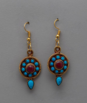 Nepal Fashion Handmade Round Turquoise Copper Earrings 