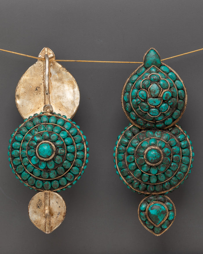 Handmade Turquoise Stone Earrings | Copper & Silver Polished Ethnic Jewelry