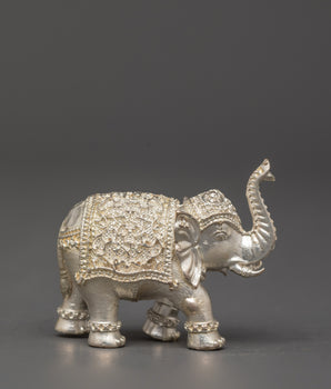 Silver Plated Elephant Figurine | Small Decor Elephant Statue for Home & Office