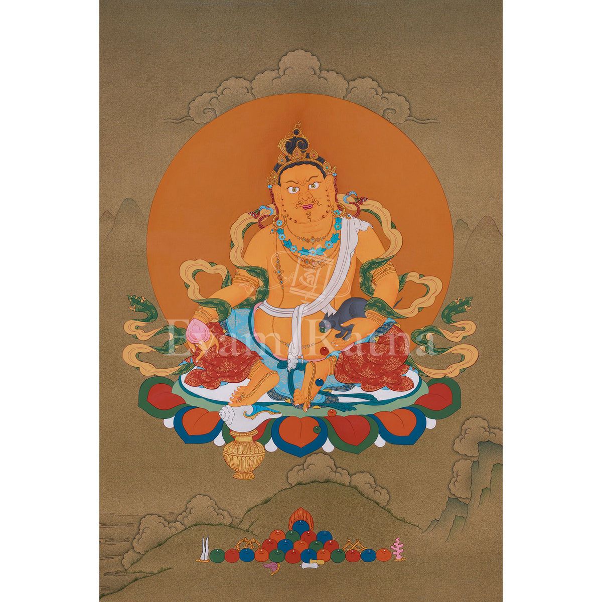 Yellow Dzambhala, God of Wealth Thangka | Divine Prosperity and Abundance