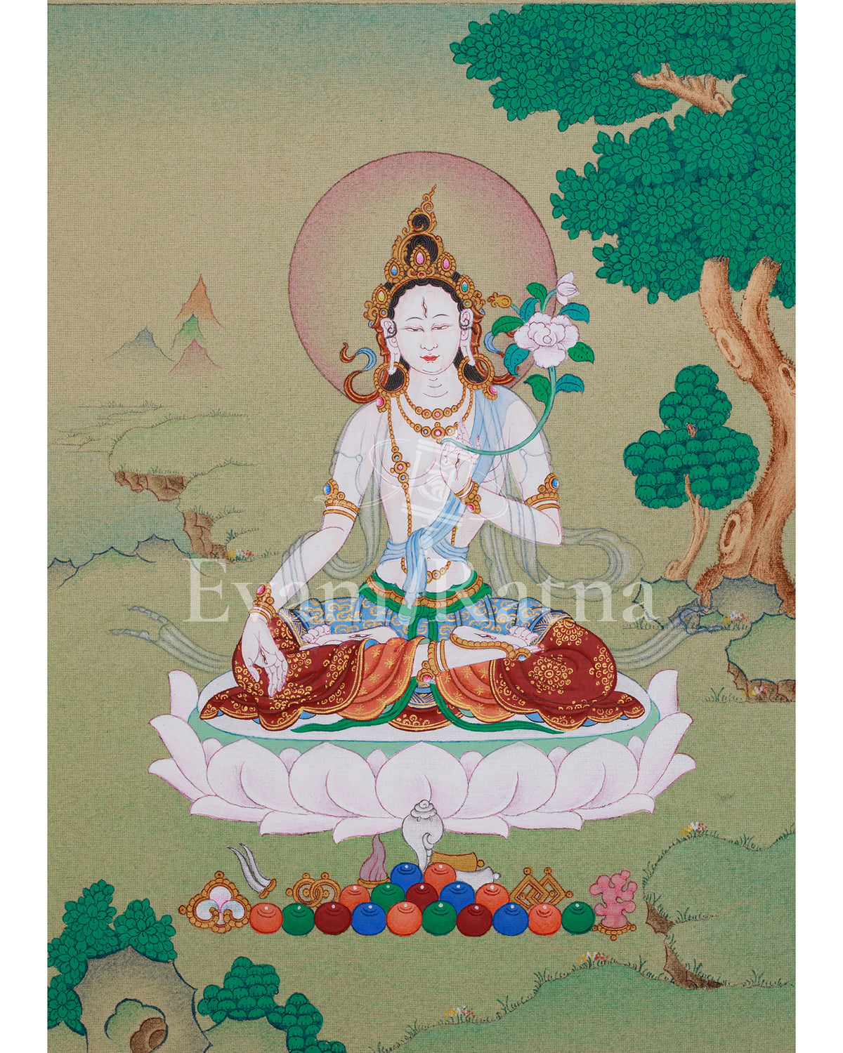 Divine Thangka Of White Tara | Tibetan Artwork | Spiritual Altar