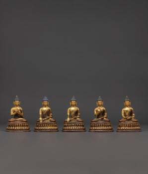 Set of Five Brass Buddha Statues