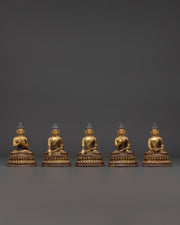 Set of Five Brass Buddha Statues