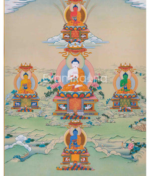Five Dhyani Buddha Thangka | Hand Painted Traditional Art | Tibetan Buddhism Art