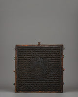 Hand-Carved Flag Stamp of Guru Rinpoche in Copper and Wood 