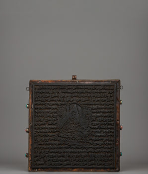 Hand-Carved Flag Stamp of Guru Rinpoche in Copper and Wood 