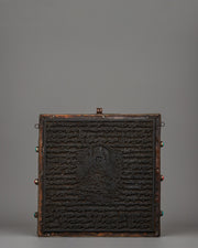 Hand-Carved Flag Stamp of Guru Rinpoche in Copper and Wood