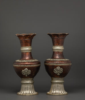 Handcrafted Copper & White Metal Flower Vase Set | Accent Piece Decor