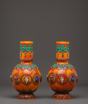 Decorative Resin Vase | Vase with Lapis, Coral, and Turquoise Stones