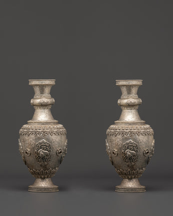 Handcrafted Silver Flower Vase Pair