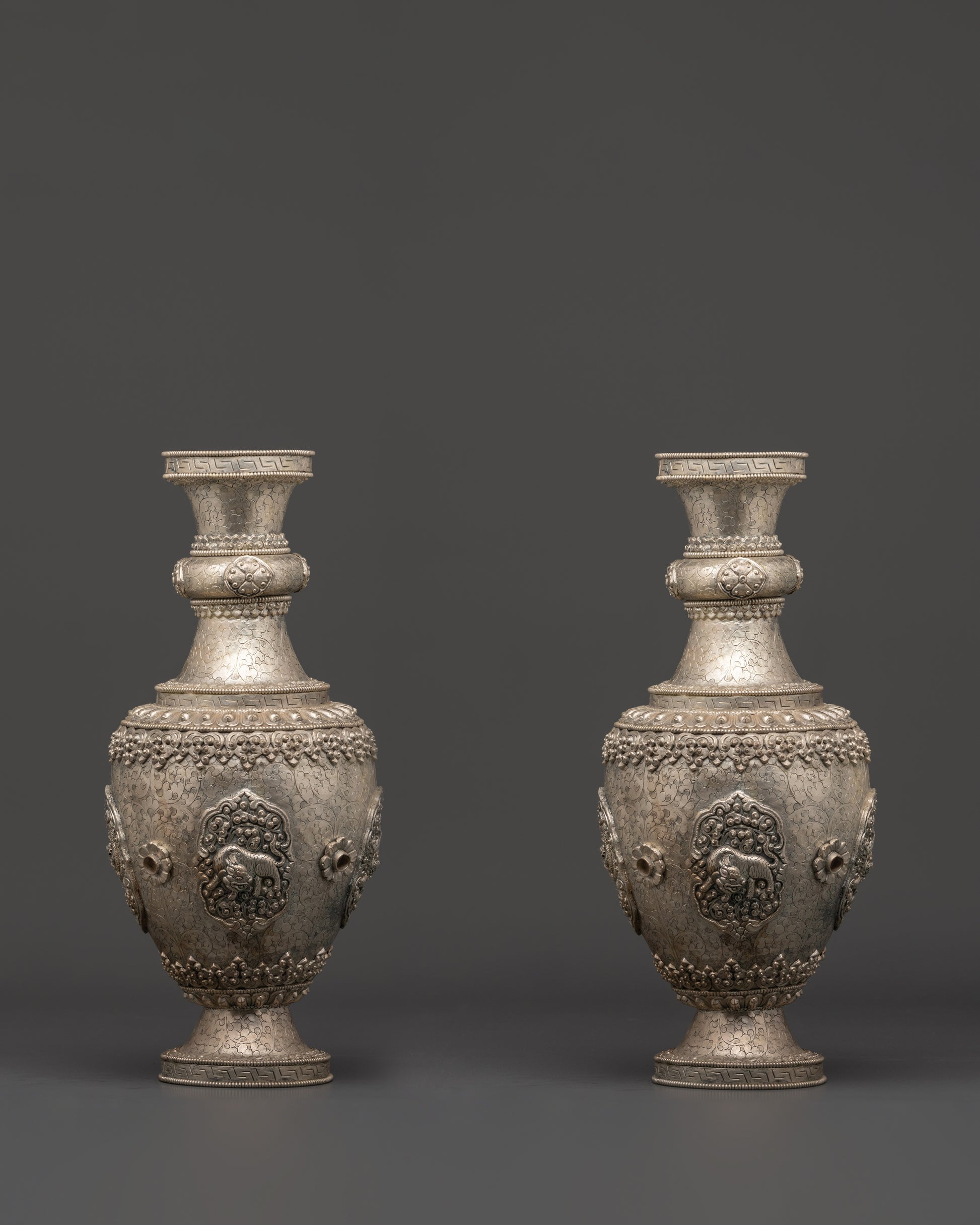 Handcrafted Silver Flower Vase Pair