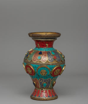 Tibetan Flower Vase with Brass