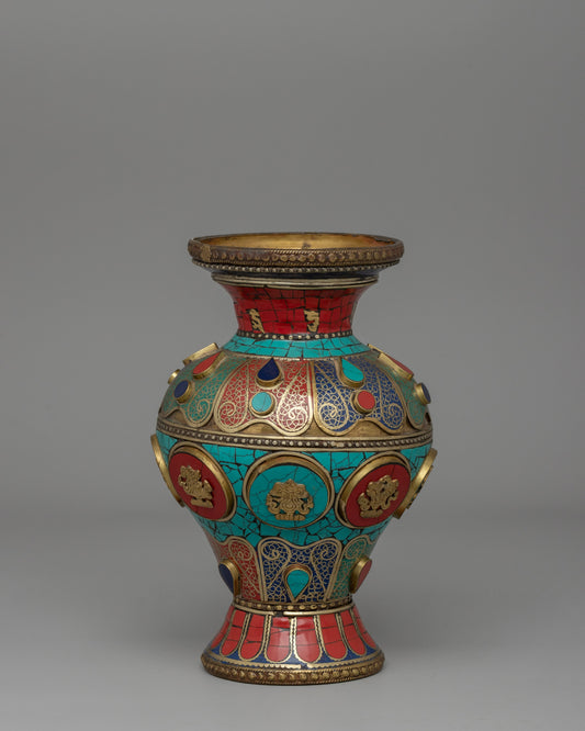 Tibetan Flower Vase with Brass