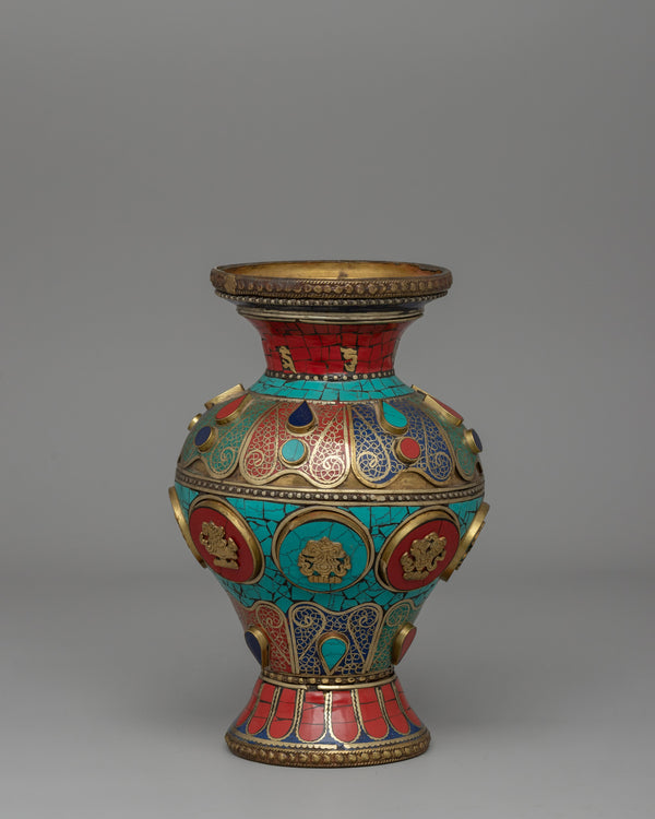 Tibetan Flower Vase with Brass