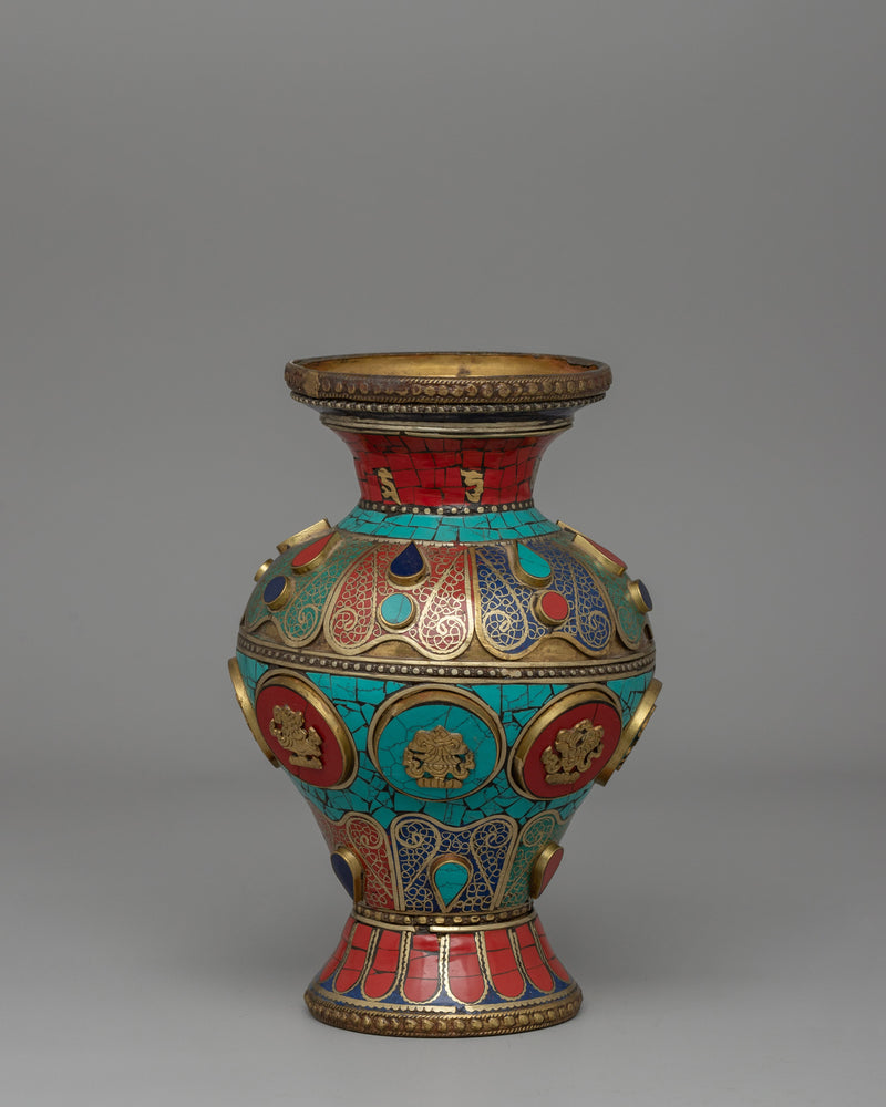 Tibetan Flower Vase with Brass