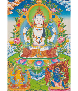 Four Armed Chengrezig Feature Manjushri and Vajrapani