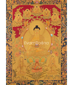 Full 24K Gold Style Shakyamuni Buddha Thangka | Wall Hanging Yoga Meditation Art