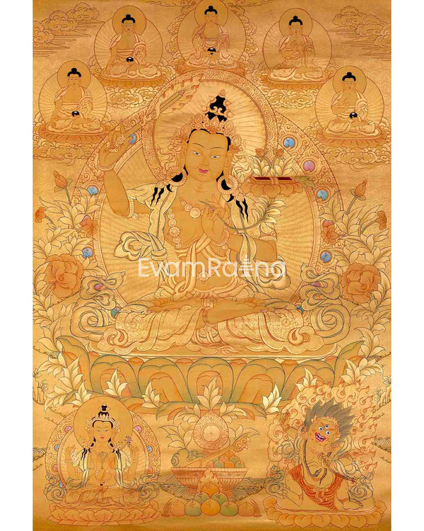 Full Gold Style Manjushree Tibetan Thangka Painting