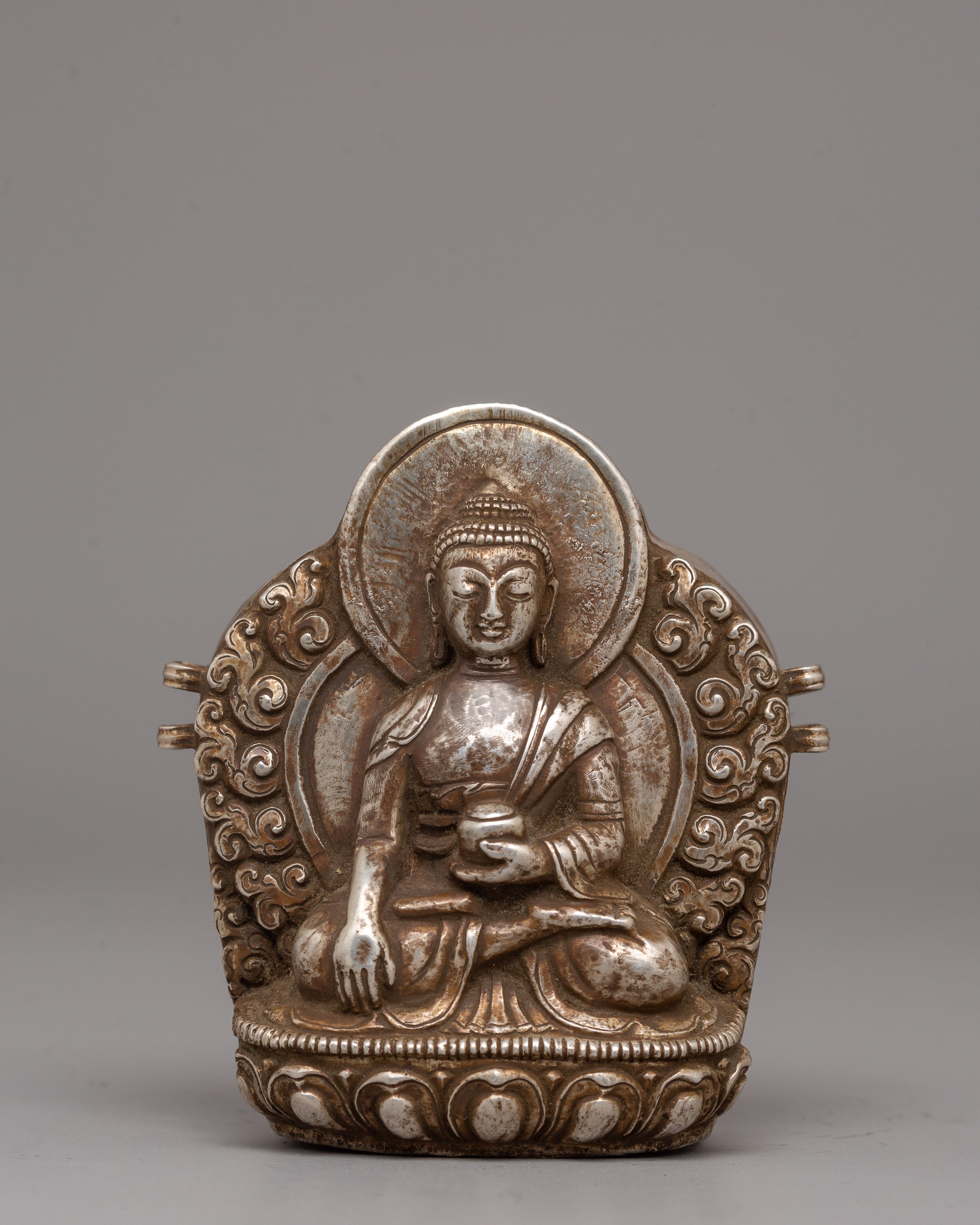 Shakyamuni Buddha Ghau Box in Silver 