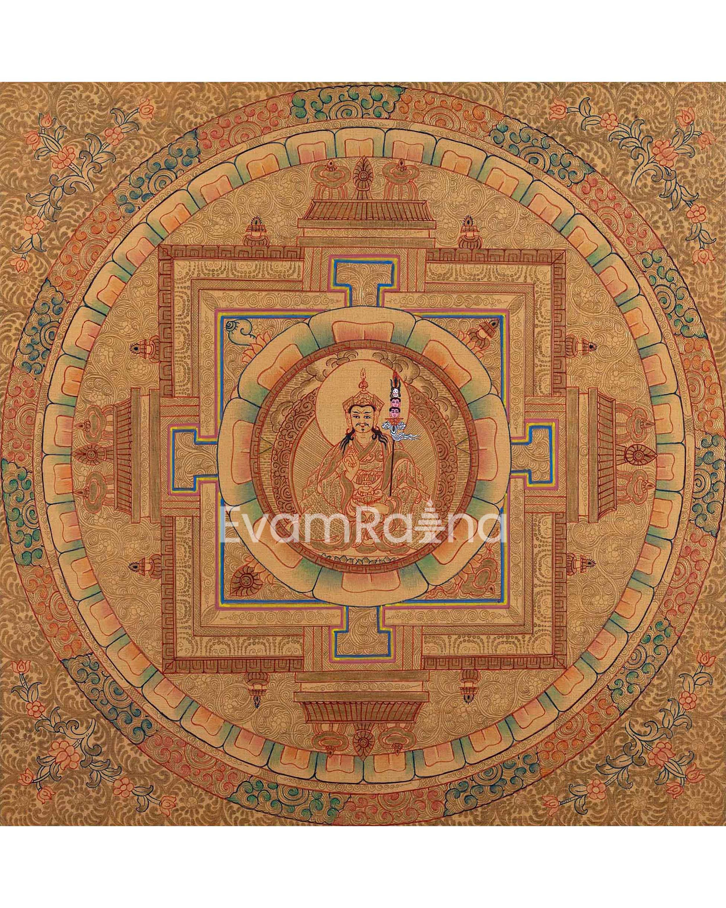 Gold Mandala | Guru Padmasambhava Thangka Wall Art | Tantric Buddhist Master