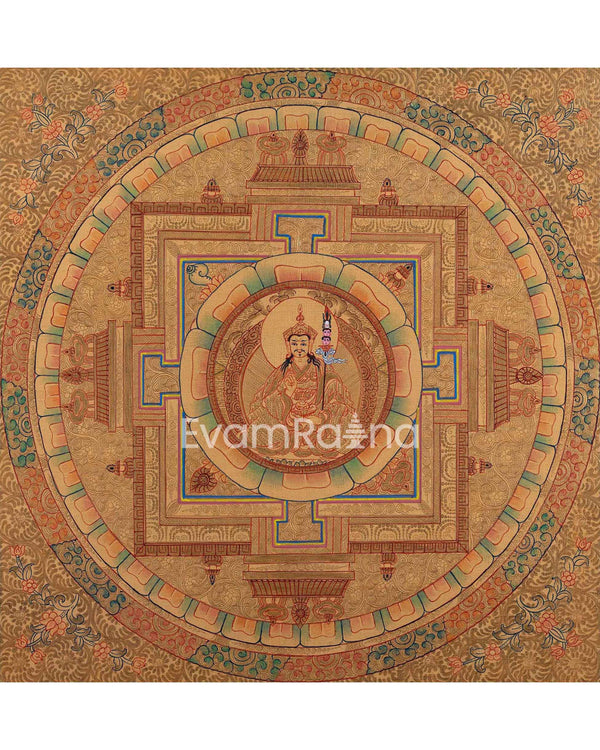 Gold Mandala | Guru Padmasambhava Thangka Wall Art | Tantric Buddhist Master