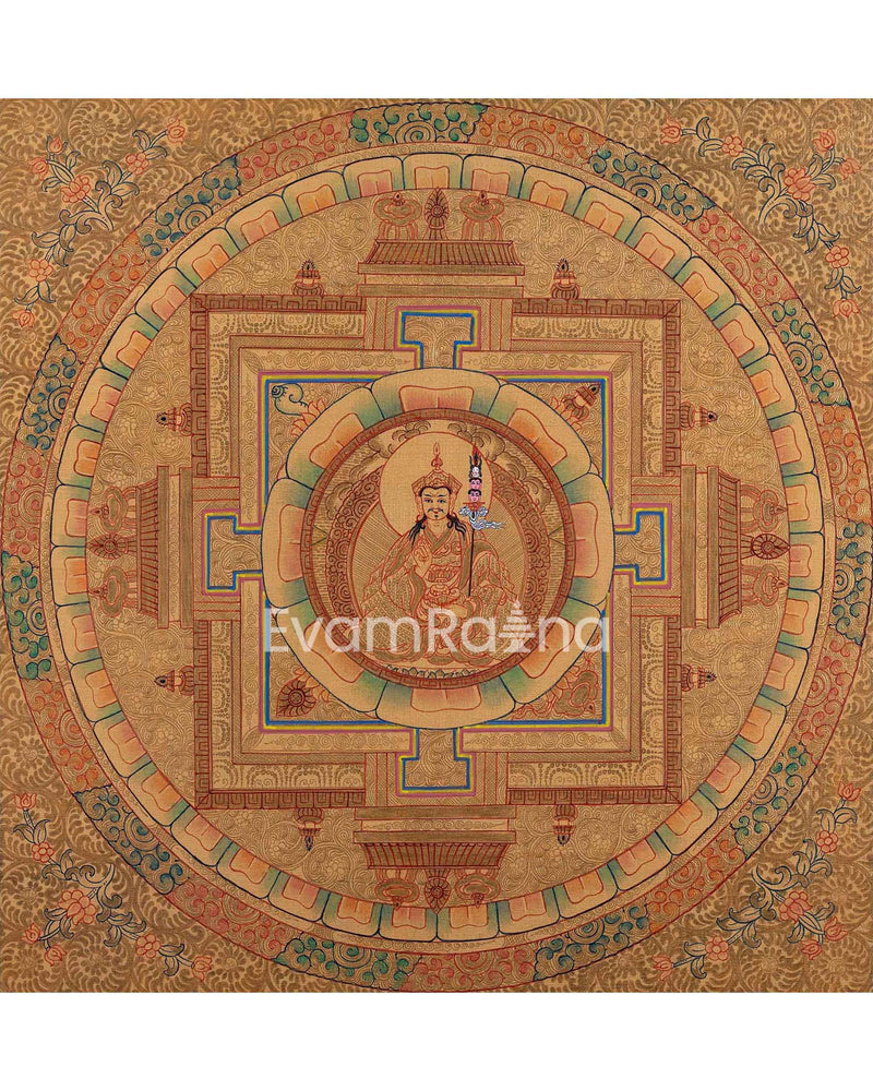 Gold Mandala | Guru Padmasambhava Thangka Wall Art | Tantric Buddhist Master