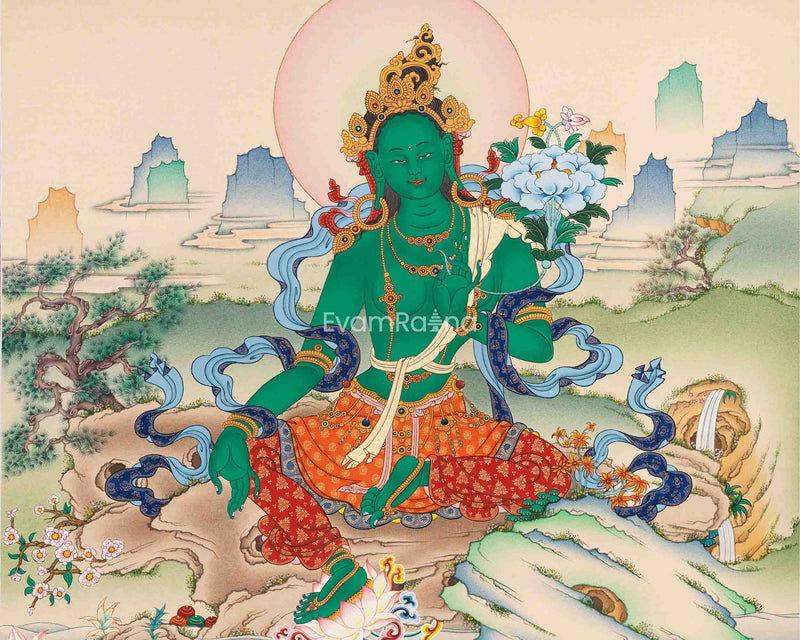 High-Quality Giclee Print Of Tara Mother For Prayer | Significance of Green Tara in Tibetan Buddhism