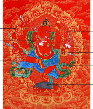 Majestic Red and Gold Ganapati Thangka