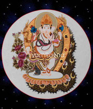 Ganesh Thangka Art | Original Hand Painted Thangka  | Hindu Deity Art for your Peace