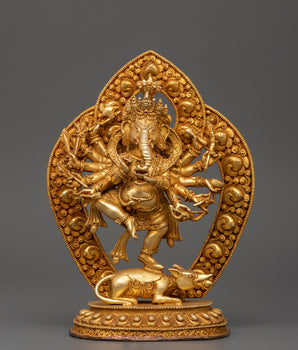 Ganesha Statue with One Leg Raised & Multiple Arms 
