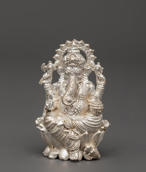 Sacred Silver Figurine of Hindu Deity Ganesha