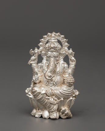Sacred Silver Figurine of Hindu Deity Ganesha