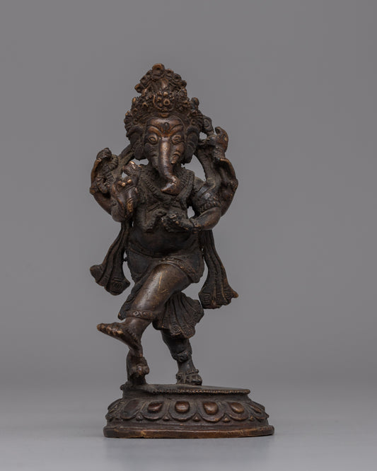 Nritya Ganapati Hindu deity statue | Dancing Ganesha Statue in Oxidized Copper