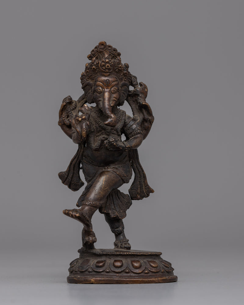 Nritya Ganapati Hindu deity statue | Dancing Ganesha Statue in Oxidized Copper