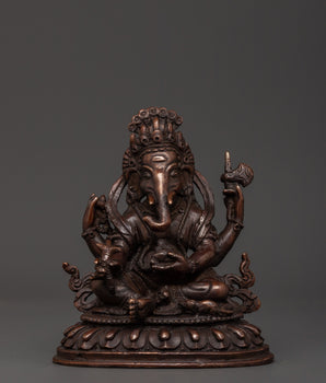 Lord Ganesh Oxidized Copper Hindu Deity Sculpture