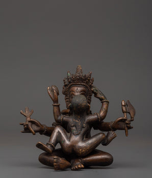 Oxidized Copper Ganesh with Consort Statue