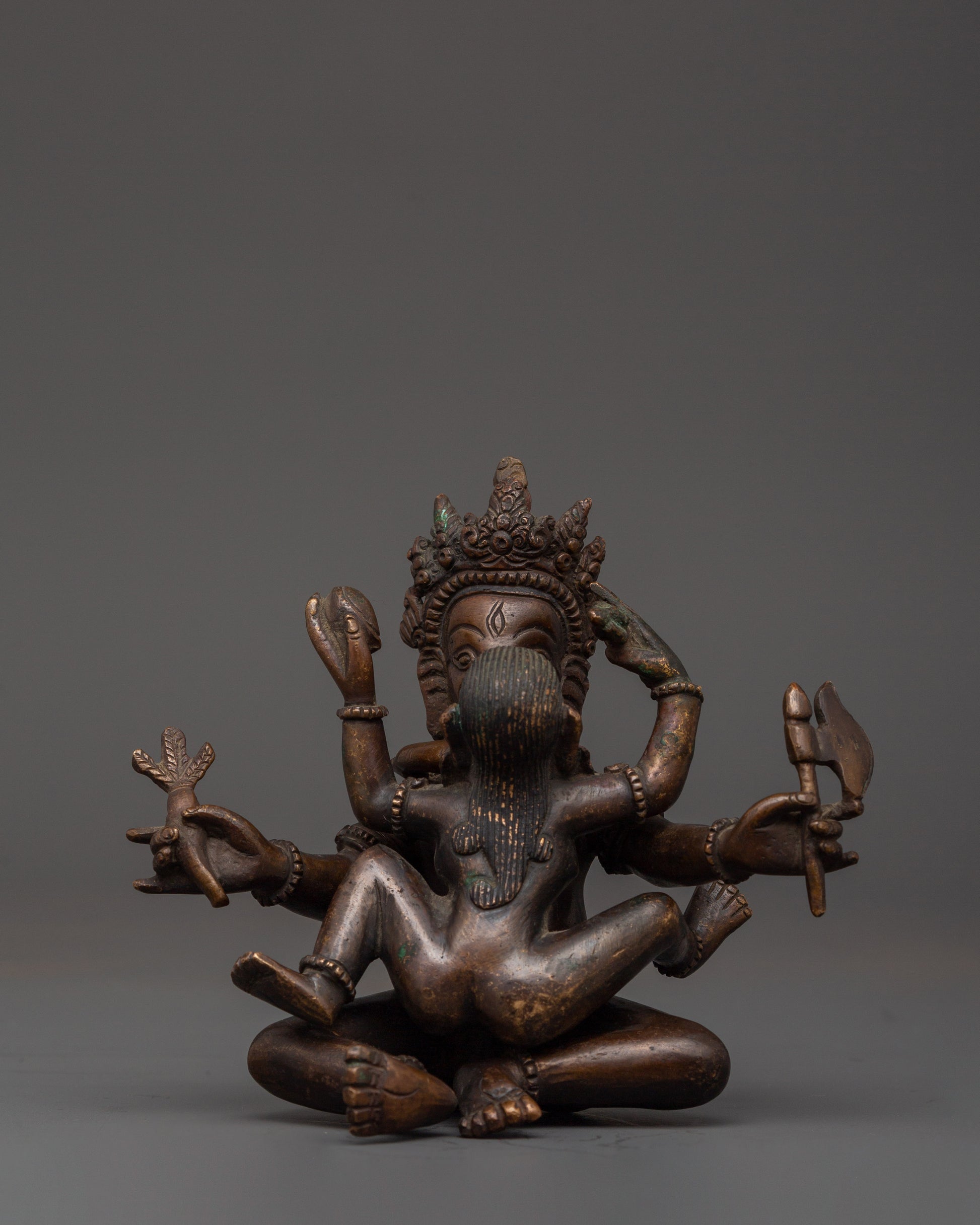Oxidized Copper Ganesh with Consort Statue