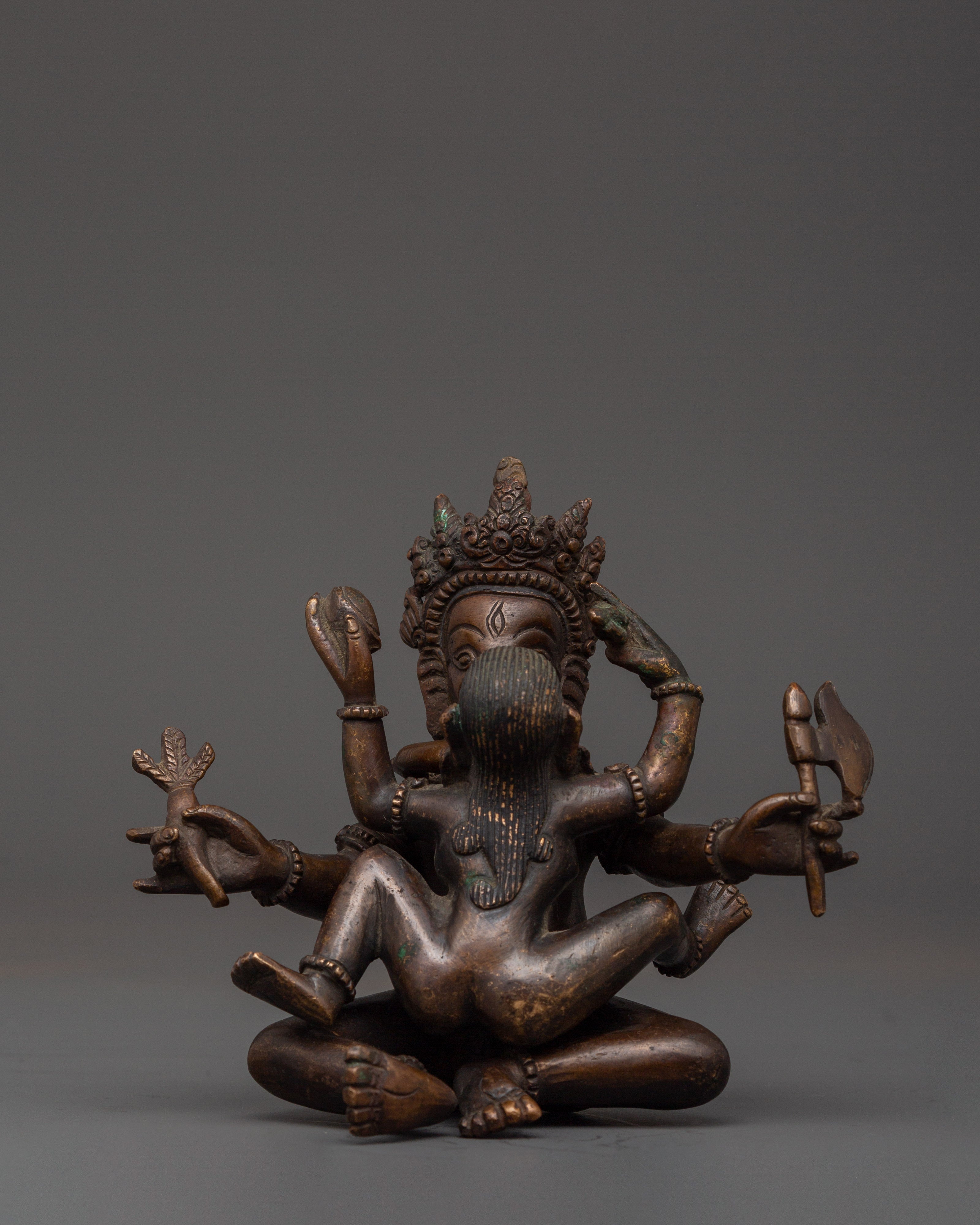Oxidized Copper Ganesh with Consort Statue