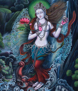 Ganga Goddess Giclee Print For Prayers | Traditional Newari Paubha Art Prints For Wall Hanging