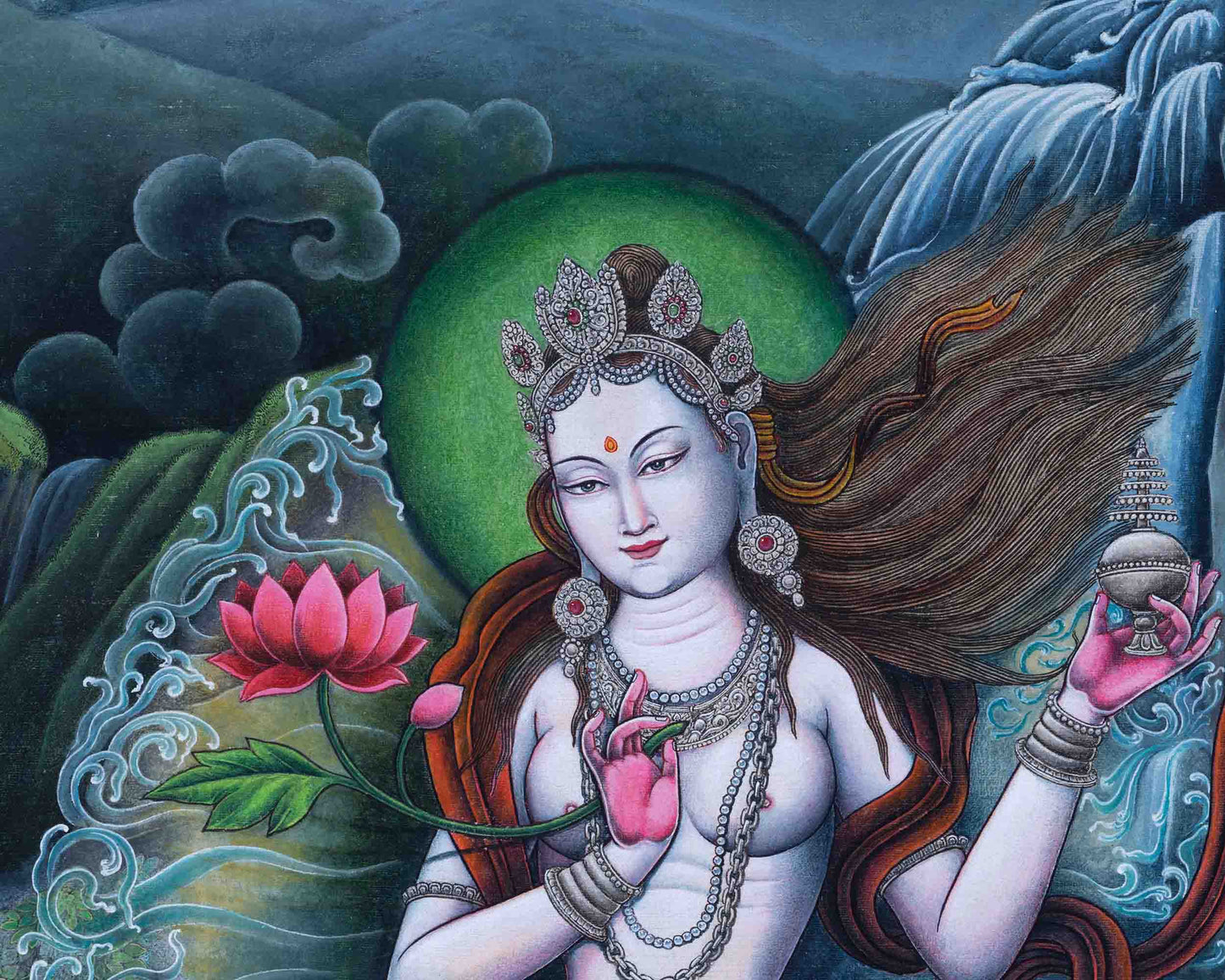 Ganga Goddess Giclee Print For Prayers | Traditional Newari Paubha Art Prints For Wall Hanging