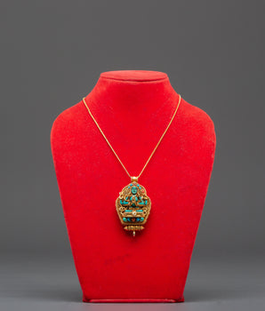 Sacred Gold Plated Chenrezig Ghau Box Locket | Buddhist Amulet