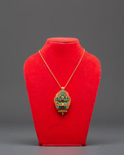 Sacred Gold Plated Chenrezig Ghau Box Locket | Buddhist Amulet