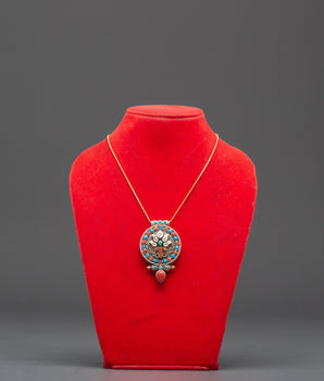 Lotus Flower Silver Locket | Buddhist Ritual Ghau Pendant